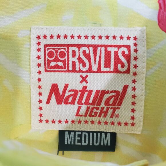 RSVLTS X Natural Light Mens Yellow Flamingo Button Up Short Sleeve Shirt Size M - Picture 3 of 6